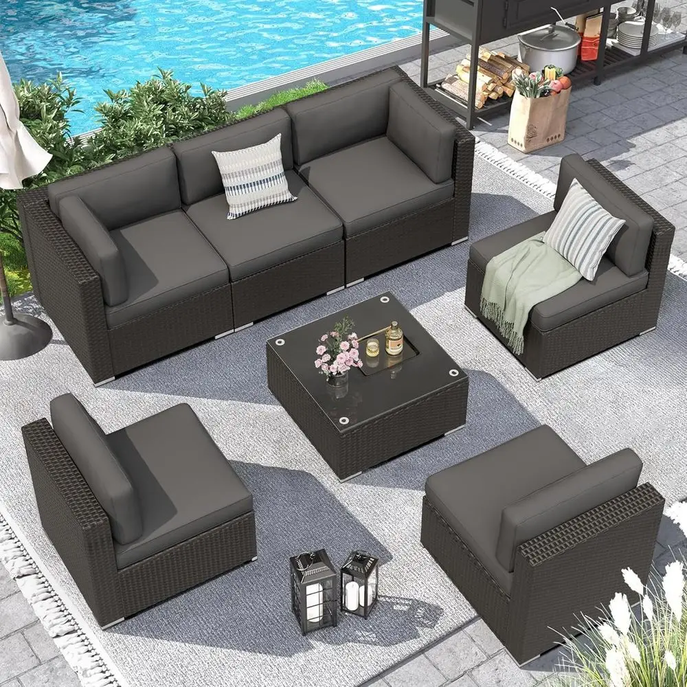 Outdoor Furniture Grey - 7-Piece Outdoor Patio Furniture Set, Black