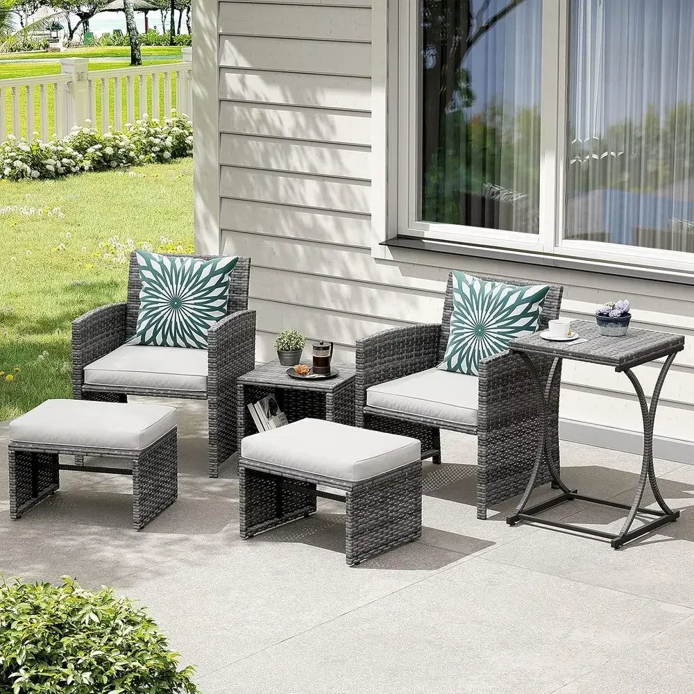 6-Piece Outdoor Grey Wicker Pa - Outdoor Furniture Grey review and price