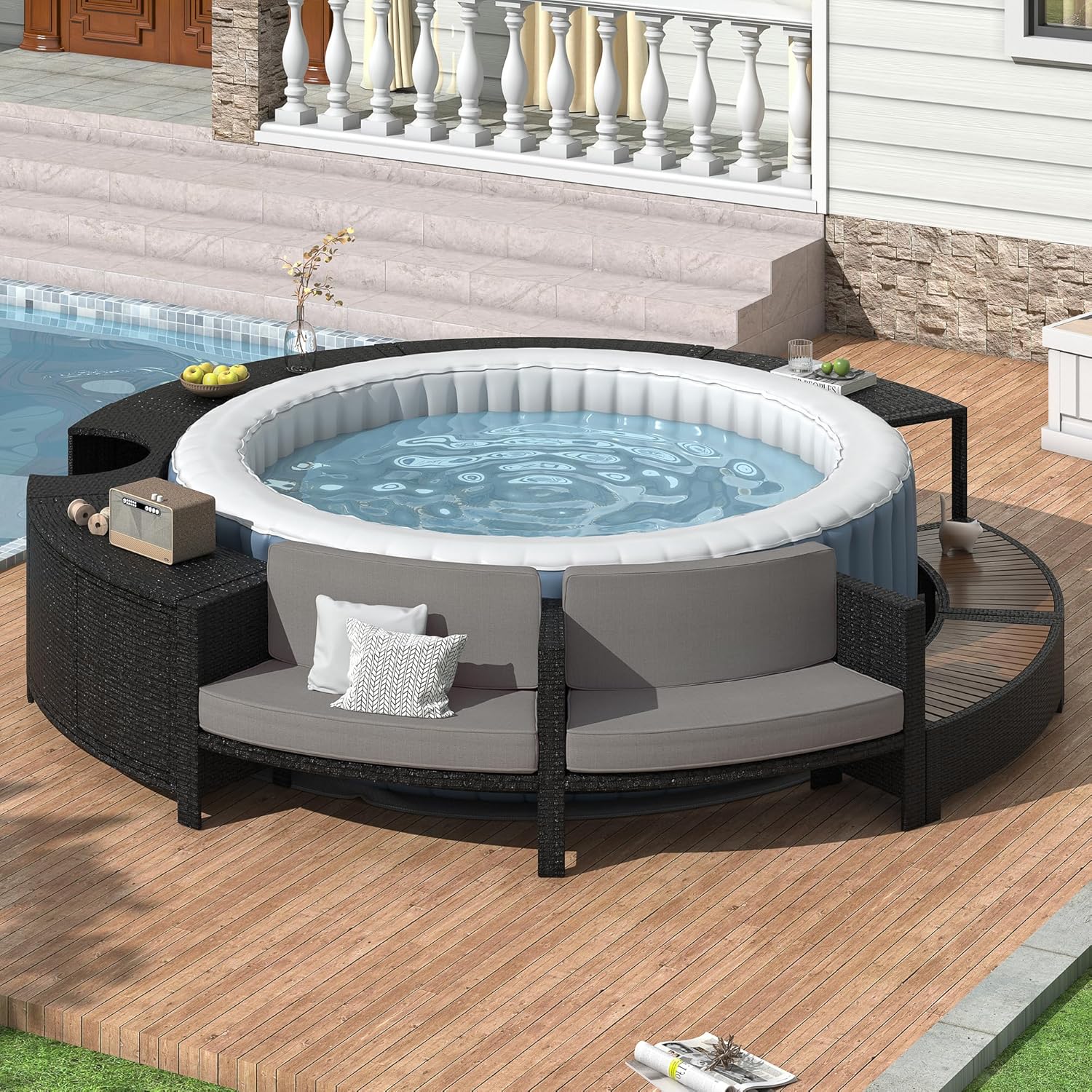 Rattan Patio Sofa Set with Sto - Outdoor Furniture Grey review and price