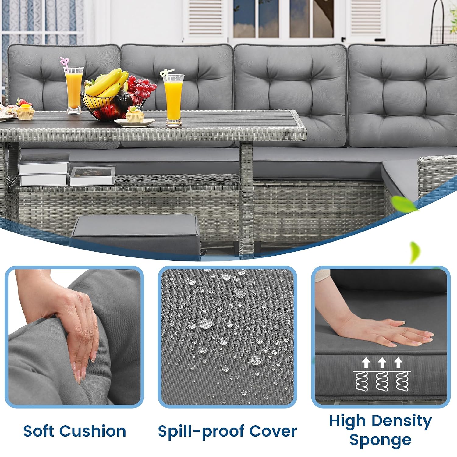 6 Piece Patio Furniture Set, D - Outdoor Furniture Grey review and price
