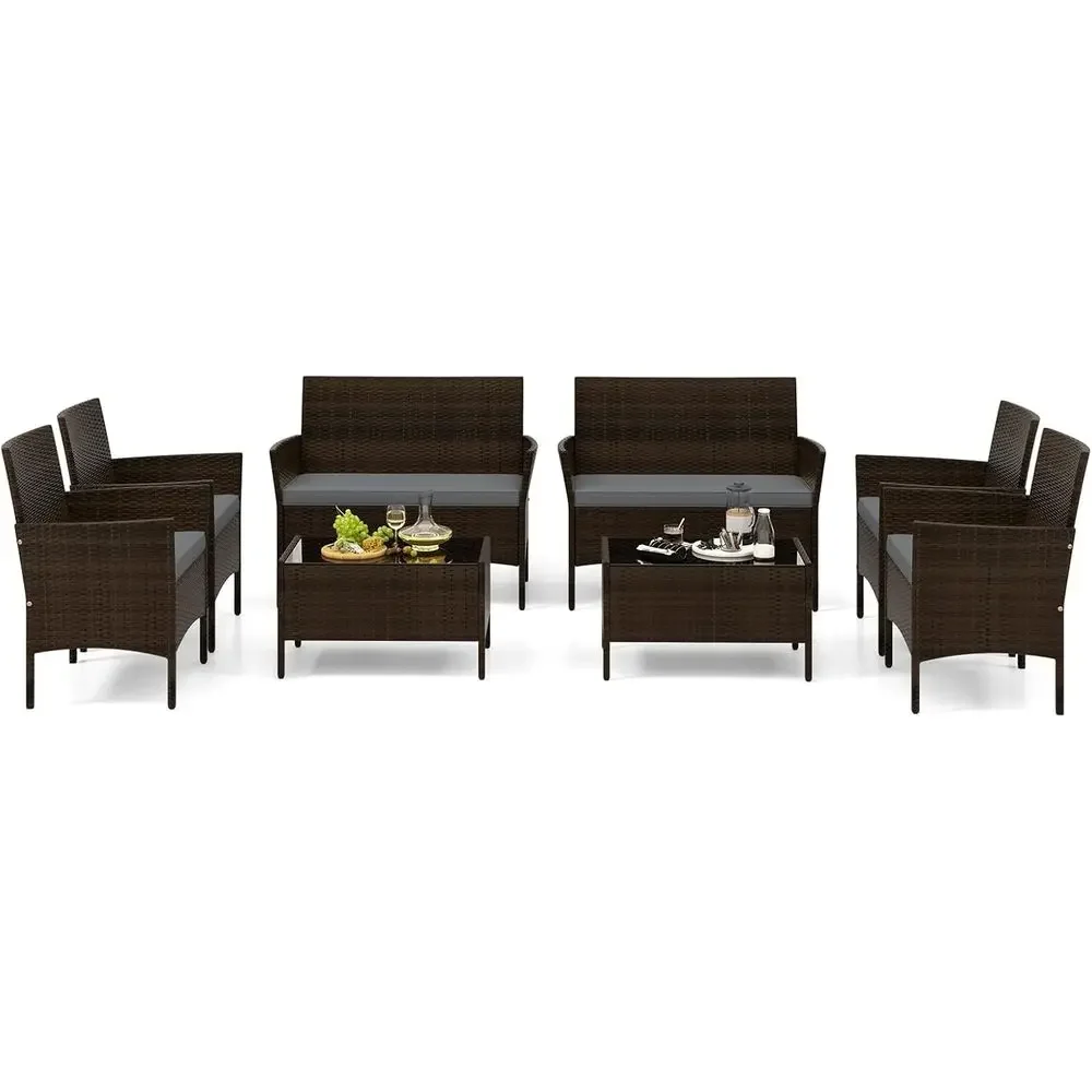 8-Piece Outdoor Rattan Patio F - Outdoor Furniture Grey review and price