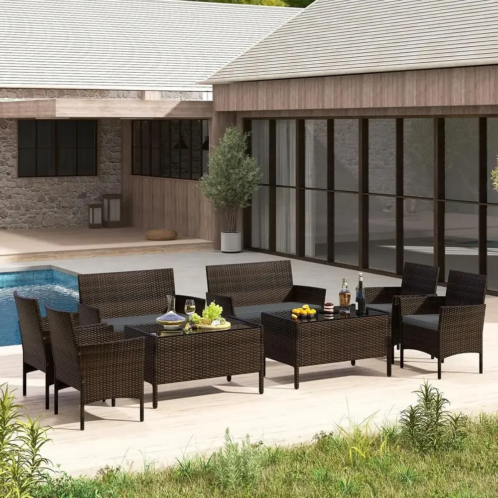 8-Piece Outdoor Rattan Patio F - Outdoor Furniture Grey review and price