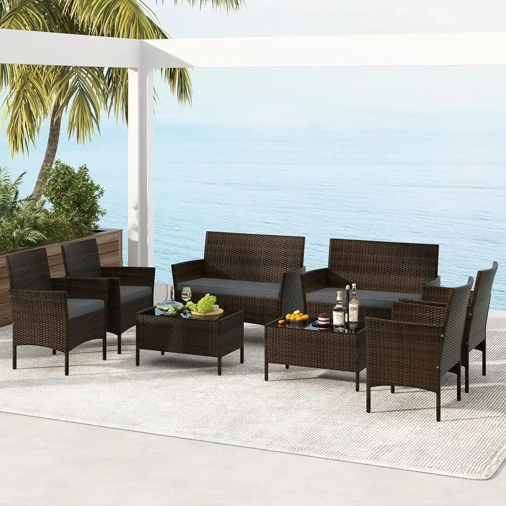 8-Piece Outdoor Rattan Patio F - Outdoor Furniture Grey review and price