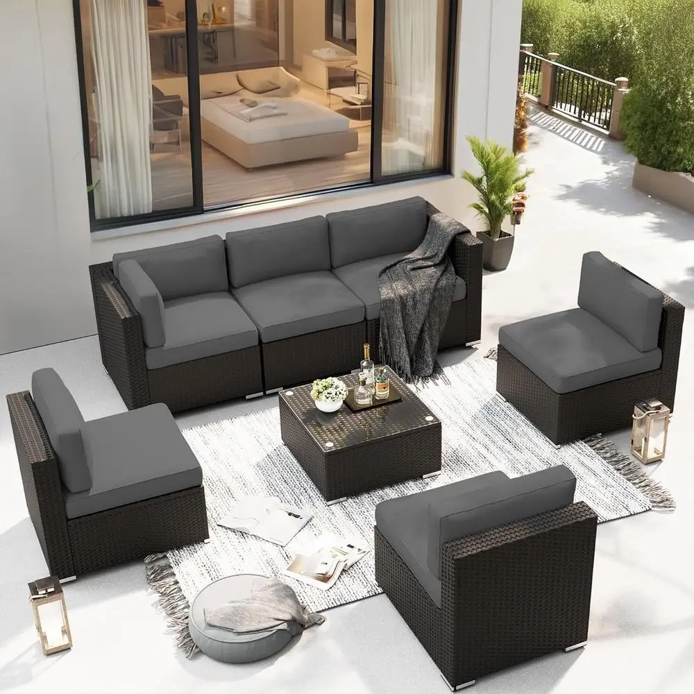 7-Piece Grey Outdoor Sectional - Outdoor Furniture Grey review and price