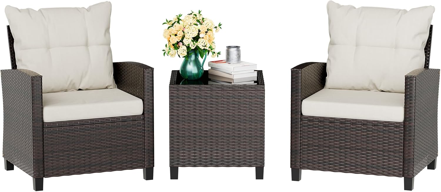Beige compact 3-piece rattan w - Outdoor Furniture Cushions review and price