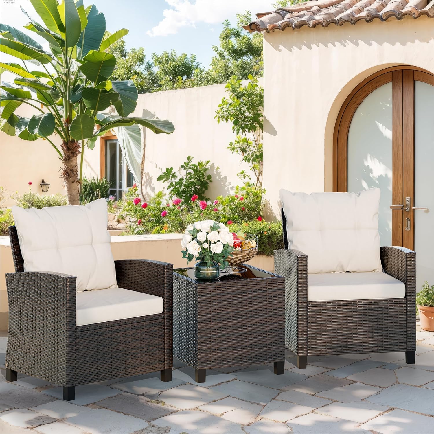 Beige compact 3-piece rattan w - Outdoor Furniture Cushions review and price