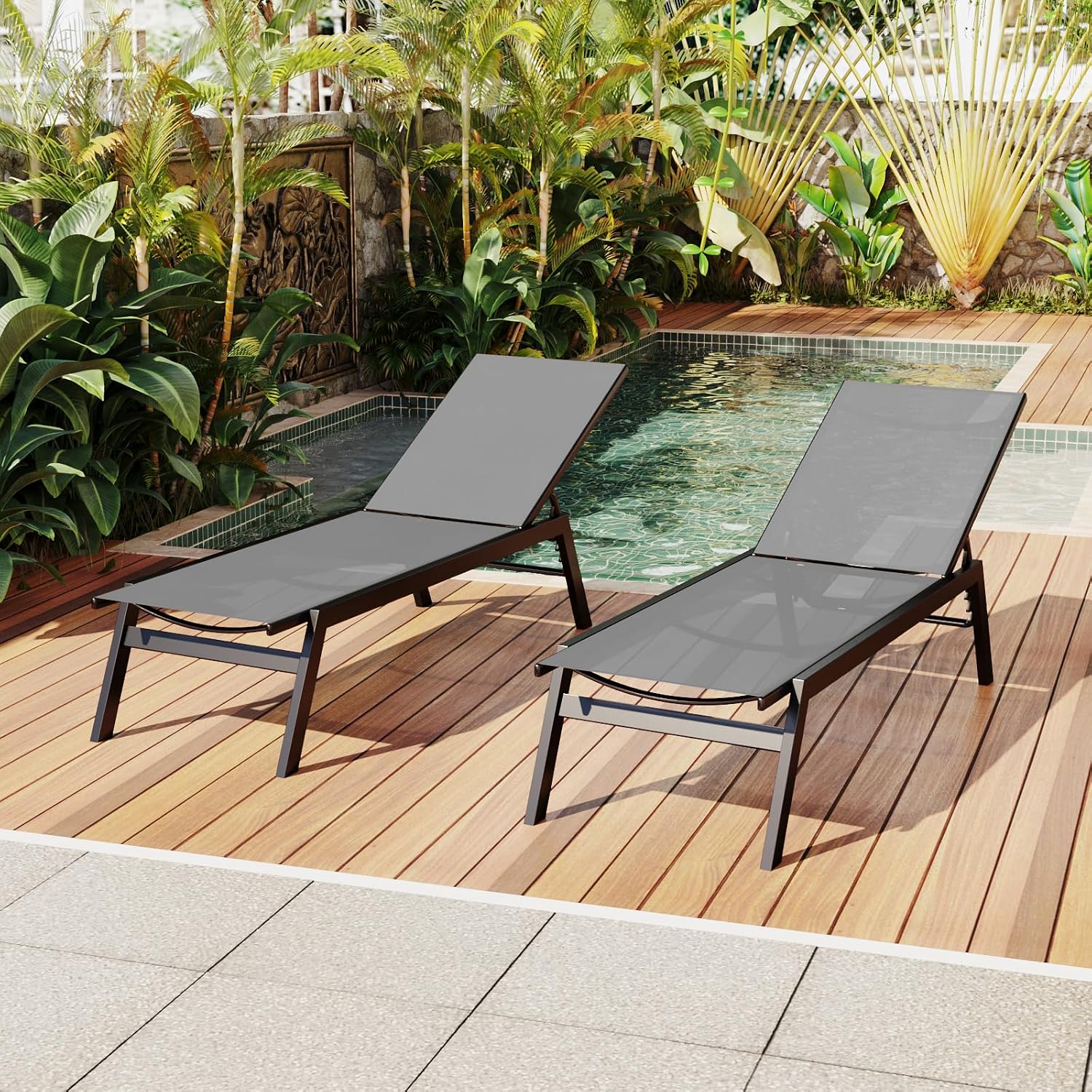 Aluminum Chaise Lounge Set 2,T - Outdoor Furniture Grey review and price