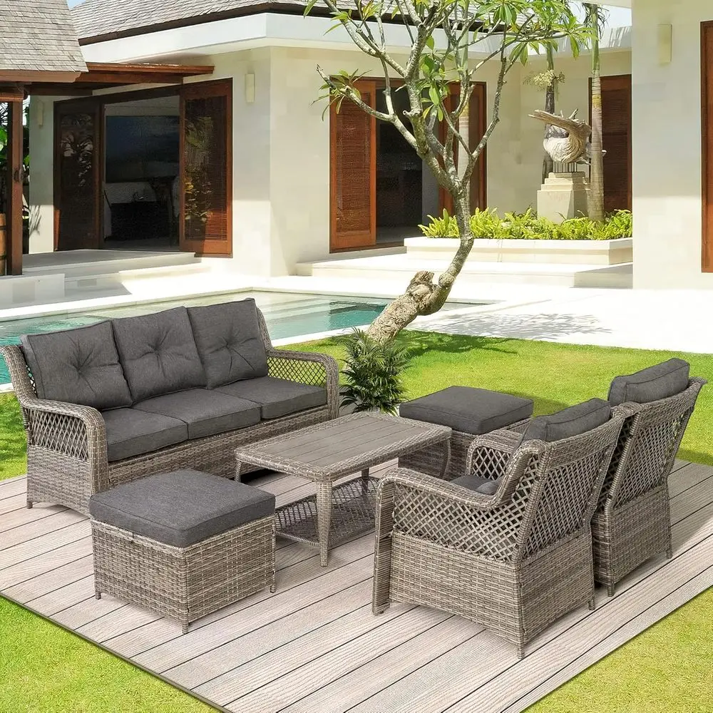 6-Piece Grey Outdoor Wicker Pa - Outdoor Furniture Grey review and price